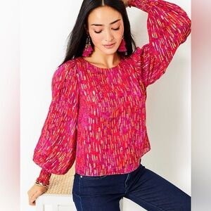 Lilly Pulitzer Alfreda Long Sleeve Top in Amaryllis Red Secret Hideaway Size 16